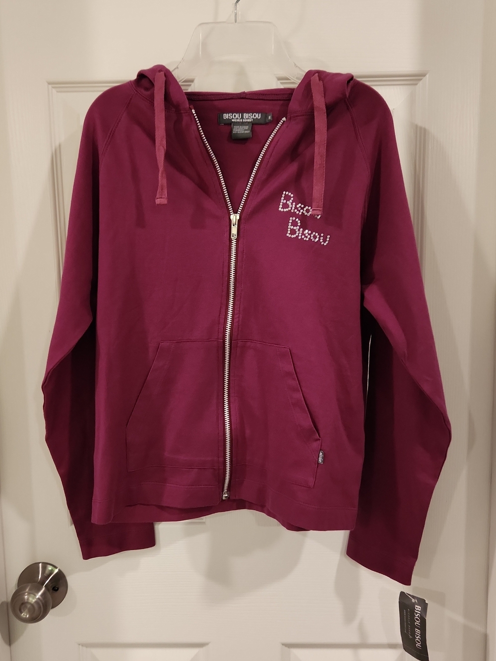 VTG Bisou Bisou Michele Bohbot Hoodie Purple Rhinestone Bling Y2K M NWT Deadstoc